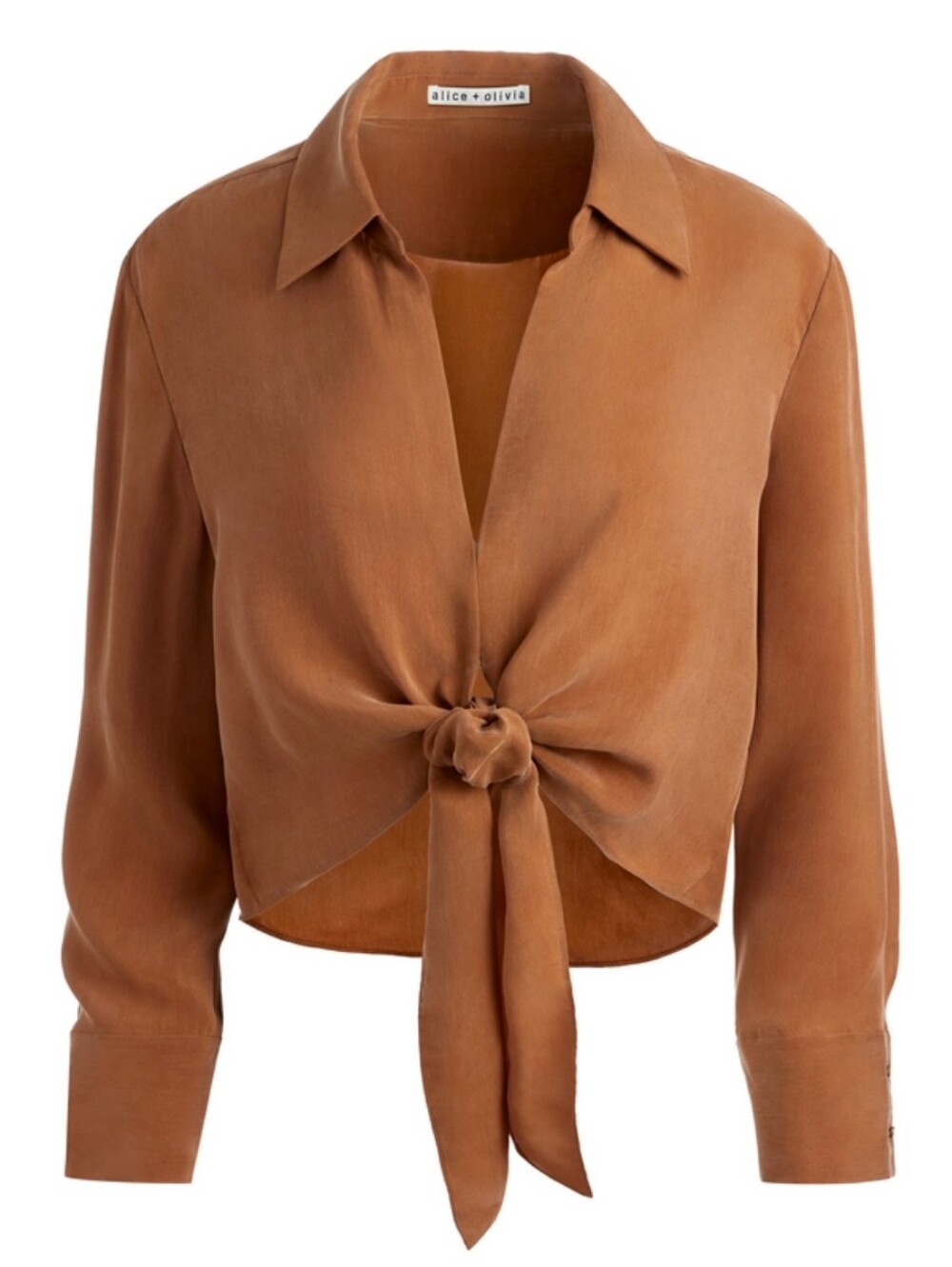 Alice + Olivia Hannon Tie Front Blouse | Camel | Size M